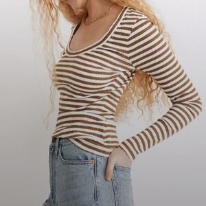 Madewell Brown and White Striped Top